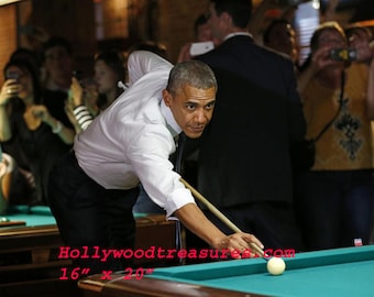 President Obama~Black Int~Playing Pool~Pool~Billiards~Shooting Pool~Playing Pool~Poster~ Print~Photo~16&quot; x 20&quot;