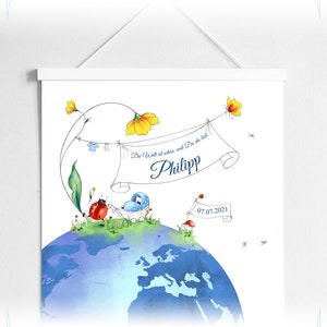 personalisiertes Poster zur Geburt • Poster Baby Junge • "Die Welt ist schön, weil Du da bist!"