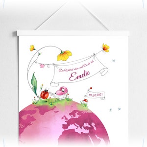 personalisiertes Poster zur Geburt • Poster Baby Mädchen • "Die Welt ist schön, weil Du da bist!"
