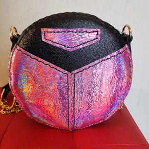 Sac rond en cuir véritable 25 cm, fait main