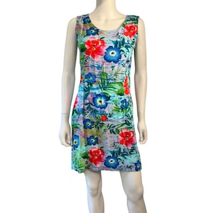 Vintage 90s Jams World Hawaiian Tropical Print Floral Summer Shift Dress, S