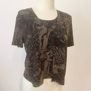 VINTAGE Black Baranda Slinky 90s Celestial Layered Cardi Top, S