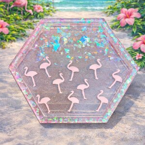 Pink Flamingo Resin Coaster • Tropical Glitter Coaster
