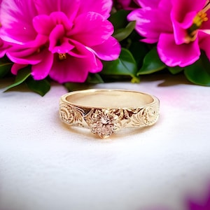 Hawaiian CZ Band Ring - Gold Ring - Hawaiian Ring - Gifts for Her - Floral Ring hawaii jewelry - gifts for her - hawaiian ring