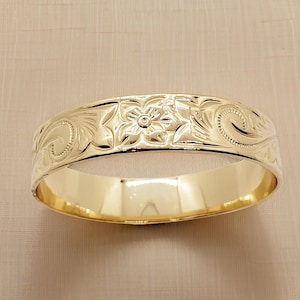 14K Gold Alloy 15mm Hawaiian Bangle Bracelet - hawaiian bangle - stacking bracelets