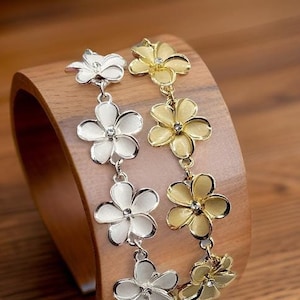 Hawaiian Plumeria Bracelet - hawaiian bangle - Gold bracelet - Silver bracelet - statement bracelet - floral bracelet