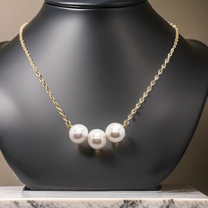 Triple Faux Pearl Necklace - White Pearl Necklace - hawaiian necklace - pearl shell necklace - hawaii necklace
