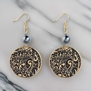 Tribal Polynesian Pearl Earrings - gold hawaiian earrings - made in hawaii - gifts for her - hawaiian tribal - shell earrings hawaii jewelry