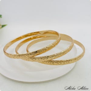 5mm Hawaiian Gold Bangle Bracelet - gold bracelet - hawaiian jewelry - polynesian jewelry - gifts for her - floral bracelet - statement