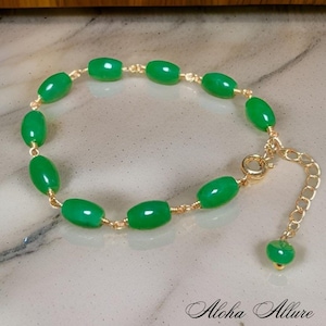 Green Jade Bracelet - Link Bracelet - Gifts for Her - Semi Precious Gems