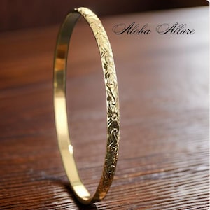 3mm Hawaiian Gold Bangle Bracelet - gold bracelet - hawaiian jewelry - polynesian jewelry - gifts for her - floral bracelet - statement