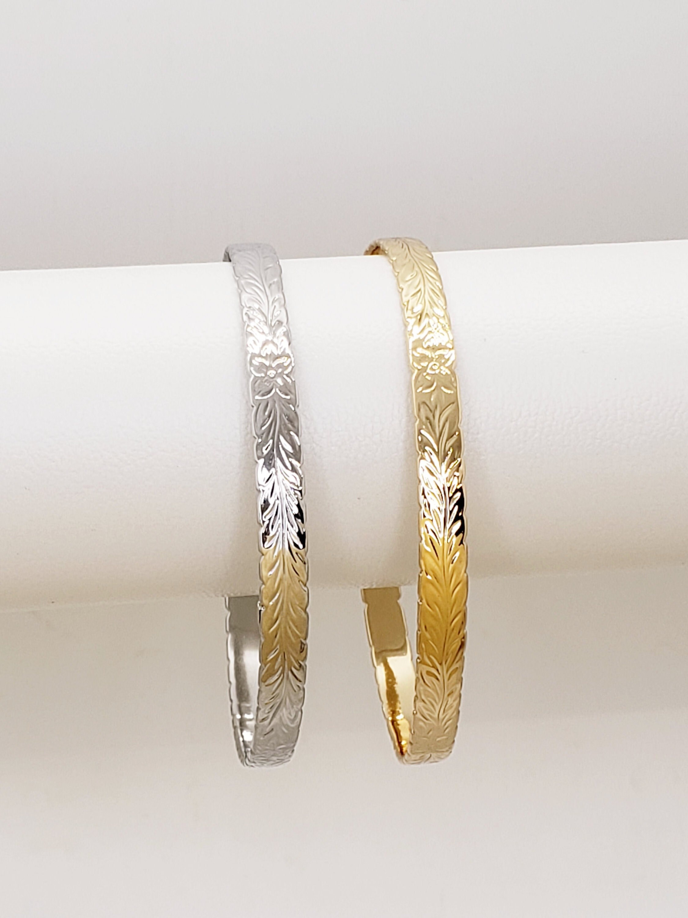 5mm Hawaiian Maile Bangle Bracelet - Silver Hawaiian
