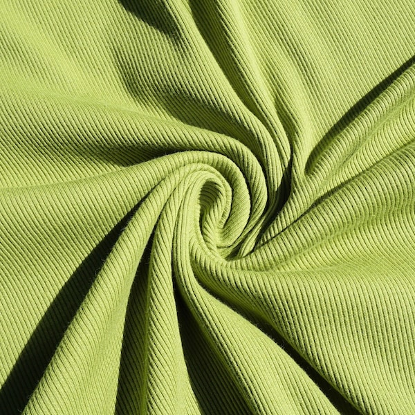 Rib Knit 100% Cotton Fabric Kiwi Green Solid | 60 inch width Baby Rib 1x2 | Sold by Half Yard or 1 Yard