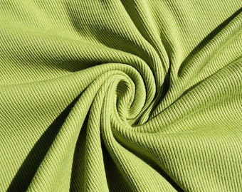 Rib Knit 100% Cotton Fabric Kiwi Green Solid | 60 inch width Baby Rib 1x2 | Sold by Half Yard or 1 Yard