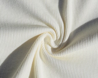 Rib Knit 100% Cotton Fabric Ivory Solid | 56 inch width Baby Rib 1x2 | Sold by Half Yard or 1 Yard