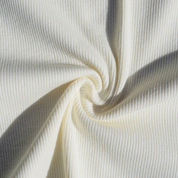 Rib Knit 100% Cotton Fabric Ivory Solid | 56 inch width Baby Rib 1x2 | Sold by Half Yard or 1 Yard