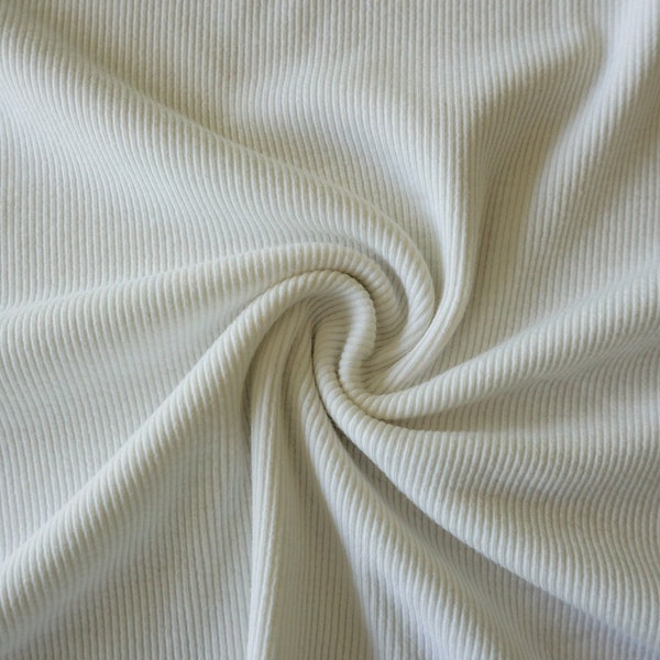 Rib Knit Fabric Off- White or Ivory Solid | 46" or 51" inch width | Medium Weight Cotton Spandex | Sold by Half Yard or 1 Yard