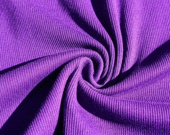 Rib Knit 100% Cotton Fabric Violet Dark Purple Solid | 52 inch width Baby Rib 1x2 | Sold by Half Yard or 1 Yard