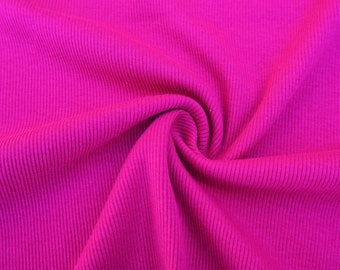 Rib Knit 100% Cotton Fabric Hot Pink Solid | 58/60 inch width Baby Rib 1x2 | Sold by Half Yard or 1 Yard