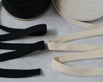 Flat Cotton Drawstring Cord Trim 3/8 Inch 10mm or 1/2 Inch 13mm Natural  Beige White or Black 100% Cotton Hoodie Sweatshirt String 