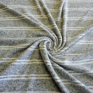 Brushed Sweater Knit Fabric Light Gray White Stripes or Solid | 63- 67 inch width | Rayon Poly Spandex | Sold by Half Yard or 1 Yard