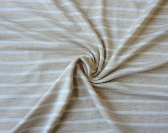 Jersey Knit Fabric Oatmeal White Stripes | 62 inch width | Poly Rayon Spandex | Sold by Half Yard or 1 Yard