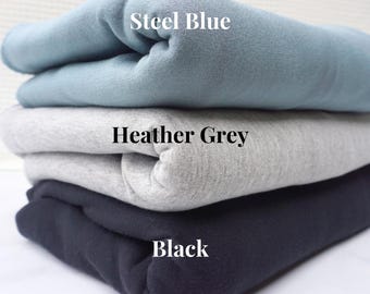 Baumwolle Modal Spandex Fleece | weicher Stretch Loungewear Stoff | Stahlblau, Graumeliert, Schwarz | 62 "Breite | Weitere Farben erhältlich