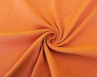 Rib Knit 100% Cotton Fabric Tangerine Orange Solid | 58/60 inch width Baby Rib 1x2 | Sold by Half Yard or 1 Yard