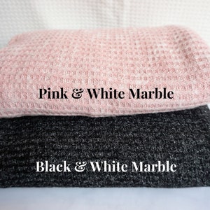 Brushed Waffle Knit Heather Fabric Pink White Marble or Black White Marble | 63&quot; | Poly Rayon Spandex | Fabric by the Yard