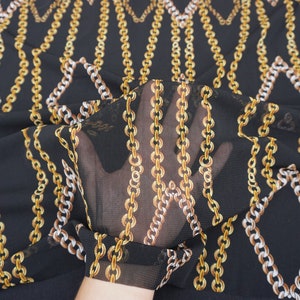 Power Mesh Stoff Schwarz & Gold Chain Print | 60" breite | 4-Wege-Stretch Nylon Spandex | Halber Hof oder 1 Hof