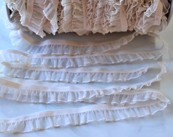 Ruffle Elastic Organza Trim Beige | 5/8" inch (15mm) | By the Yard | Decorative Elastic | Black, White, Beige & Coral Pink