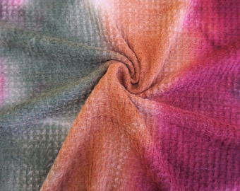 Gebürsteter Waffelstrick Stoff Tie Dye Magenta Rost grün | 68 Zoll Breite | Poly Rayon Elasthan | Halb meter oder 1m | Stoff Füllgut