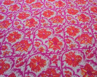 Power Mesh Fabric Boho Print Pink Orange Floral on White | 60 inch width | 4 Way Stretch Nylon Spandex | Half Yard or 1 Yard