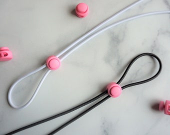 Pink Cord Lock with Button 5/8 inch Cord Stopper / Two Hole Toggles / Elastic Cord Adjuster / Multiple Colors Available