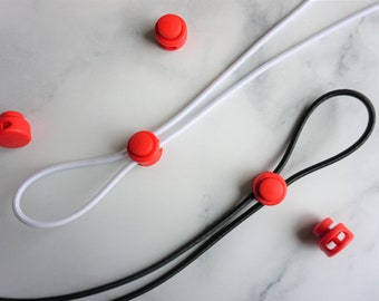 Red Cord Lock with Button 5/8 inch Cord Stopper / Two Hole Toggles / Elastic Cord Adjuster / Multiple Colors Available