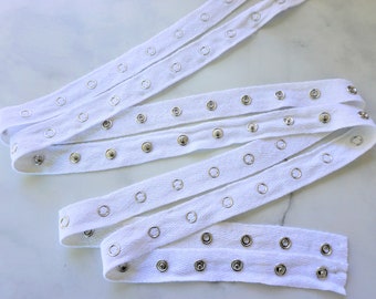 Snap Tape 3/4" Cotton Twill Tape White, Black or Natural Beige | Silver Metal Snaps Spaced 1" Apart | By the Yard | 12 Ligne Snap Fasteners
