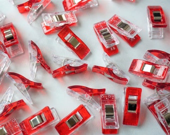 Rote Nähclips Set / Mini / 15 ct 25 ct 50 ct 100 ct / mit wiederverwendbarer Aufbewahrungstasche / Stoffclips-Set / Clips zur Maskenherstellung