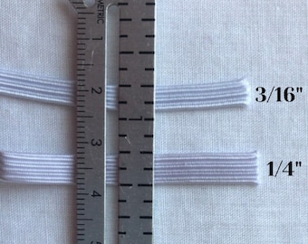 Braided Elastic 1/4" inch (5mm or 6mm) | White Flat Elastic | By the Yard | Elastic for Sewing