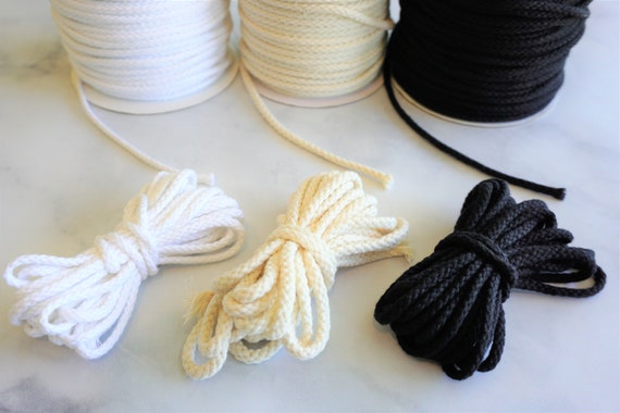 Round Cotton Drawstring Cord Trim 1/4 Inch 6mm Natural Beige White or Black  100% Cotton Hoodie Sweatshirt String 