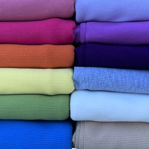 Rib Knit 100% Cotton Fabric 12 COLORS | 60 inch width Baby Rib 1x2 | Sold by Half Yard or 1 Yard