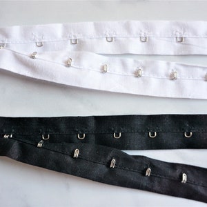 Hook and Eye Tape with Apron 1&quot; width 100% Cotton White or Black | Spaced 1&quot; Apart | By the Yard