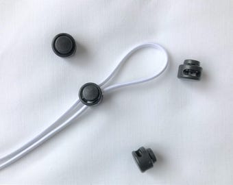 Cord Lock with Button Black or Clear 1/2" inch Cord Stopper / Two Hole Toggles / Cord Adjuster