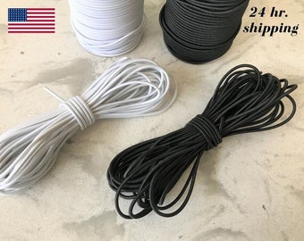 Elastic Cord 1/8" inch (2mm 2.5mm or 3mm) / White or Black / By the Yard