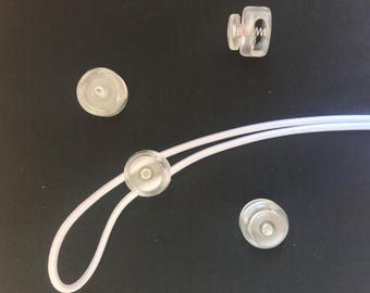 Cord Lock with Button Clear or Black 1/2" inch Cord Stopper / Two Hole Toggles / Cord Adjuster