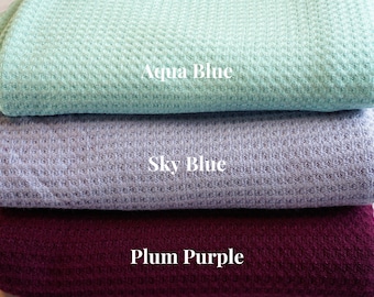 Cotton Waffle Knit Fabric Solid - Aqua Blue, Sky Blue, Plum Purple  | 46- 54 inch width | Cotton Rayon Spandex | Half Yard or 1 Yard