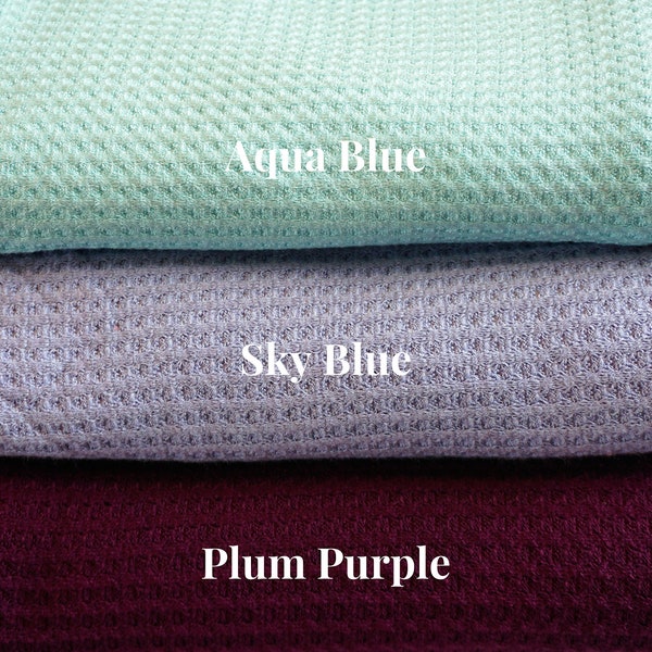 Cotton Waffle Knit Fabric Solid - Aqua Blue, Sky Blue, Plum Purple  | 46- 54 inch width | Cotton Rayon Spandex | Half Yard or 1 Yard