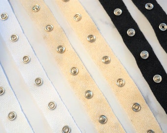 Snap Tape 3/4" Cotton Twill Tape Black, White or Natural Beige | Silver Metal Snaps Spaced 1" Apart | By the Yard | 12 Ligne Snap Fasteners