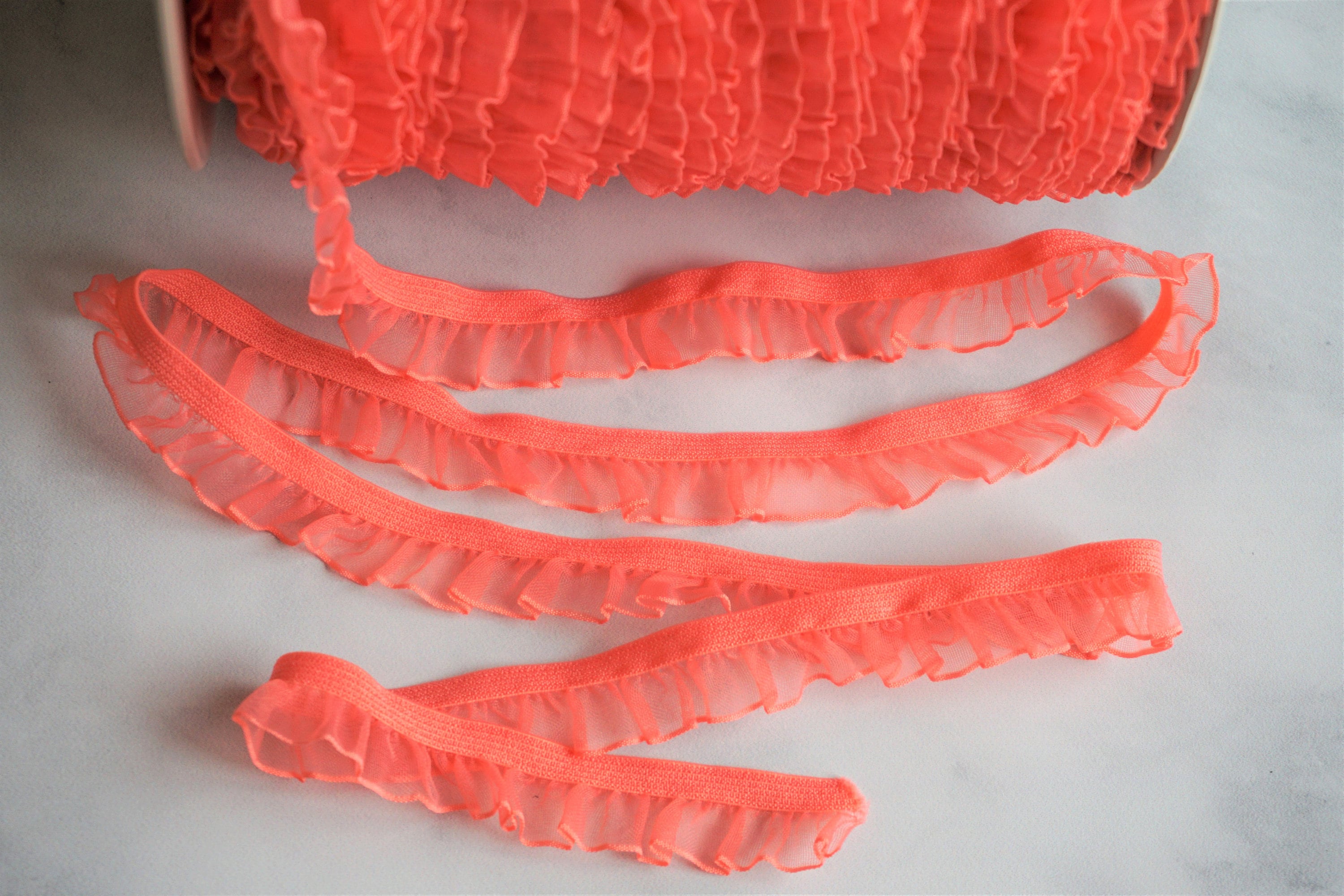 Ruffle Elastic Organza Trim Pink | 5/8