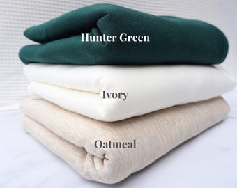 Baumwolle Modal Spandex Fleece | weicher Stretch Loungewear Stoff | Elfenbein, Haferflocken meliert, Jägergrün | 62 "Breite | Weitere Farben erhältlich