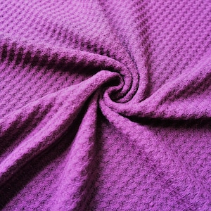 Cotton Waffle Knit Fabric Solid Plum Purple | 54 inch width | Cotton Rayon Spandex | Half Yard or 1 Yard
